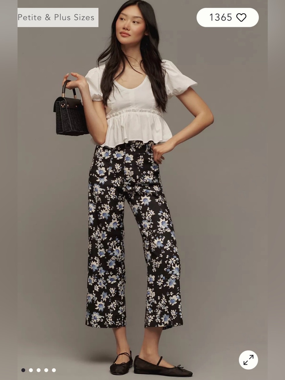 Anthropologie Black Floral Cropped Wide-Leg Pants